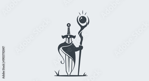 Fantasy sword and staff silhouette design