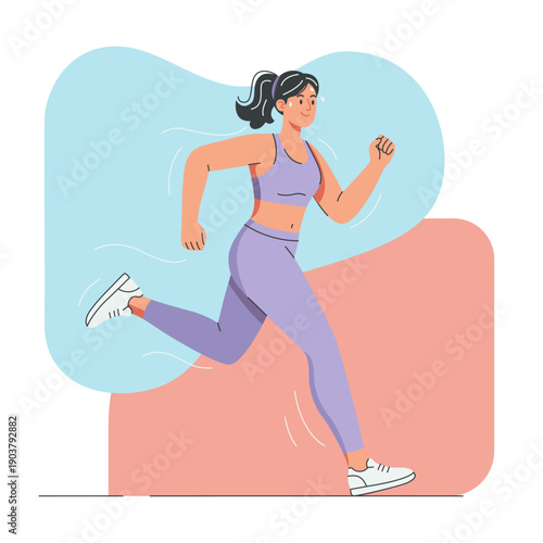 Flat illustration of running woman, active lifestyle and fitness concept
