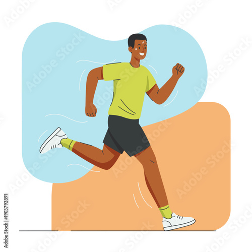 Flat illustration of running man, active lifestyle and fitness concept