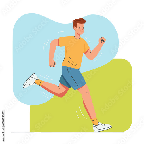 Flat illustration of running man, active lifestyle and fitness concept