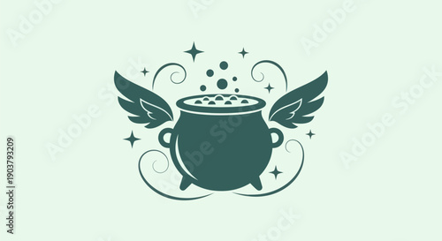 Flying cauldron and bubbles illustration