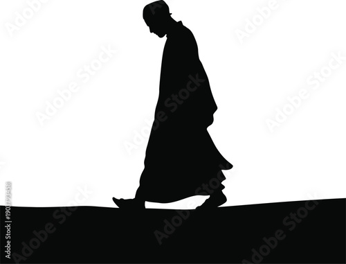 Buddhist Monk Walking Meditation Silhouette