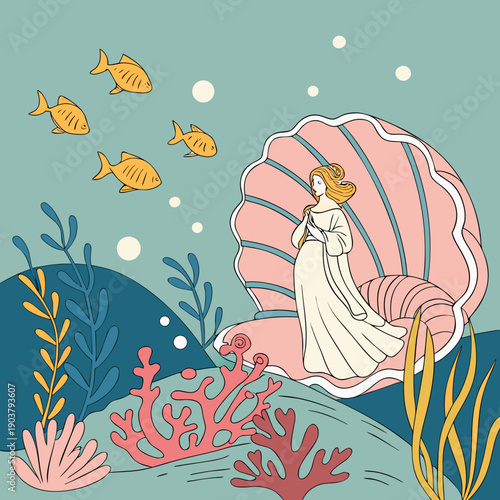 Symbolic Underwater Renaissance Concept of Rebirth and Renewal, Illustrating Transformation and New Beginnings