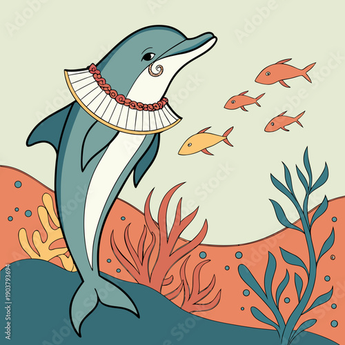 Graceful Underwater Renaissance Dolphin Messenger Carrying Important News Through Ancient Aquatic Realms