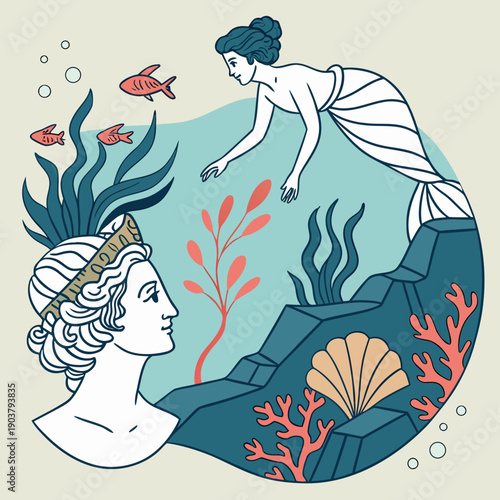 Intricate Underwater Renaissance Iconography System, Ancient Symbols and Meanings Revealed in a Submerged World