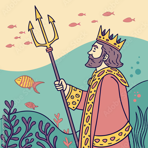 Majestic Underwater Renaissance King Wielding a Trident Made of Seashells, Symbolizing Oceanic Power and Ancient Sovereignty