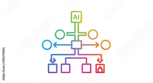 Abstract illustration of artificial intelligence system architecture displaying complex data flow