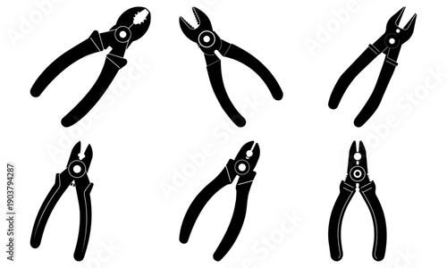 Collection of Pliers Tools Displayed in Two Rows Against a Clean Background