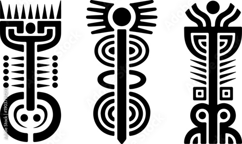 Tribal Wolf & Owl Totem Silhouette Set