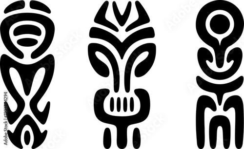 Tribal Wolf & Owl Totem Silhouette Set