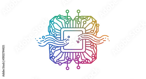 Colorful abstract microchip with data flow representing modern technology and digital processing