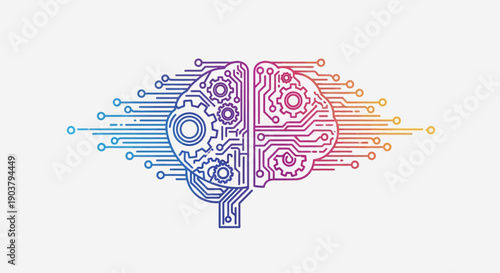 Vibrant digital brain illustration blending human intelligence with circuit board technology for