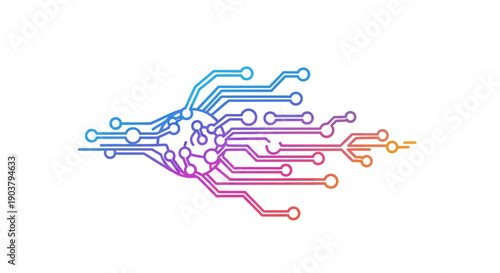 Vibrant gradient circuit board illustration symbolizing digital technology and complex network