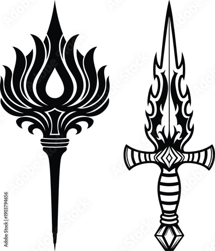 Fantasy weapons flame tipped dagger and sceptre