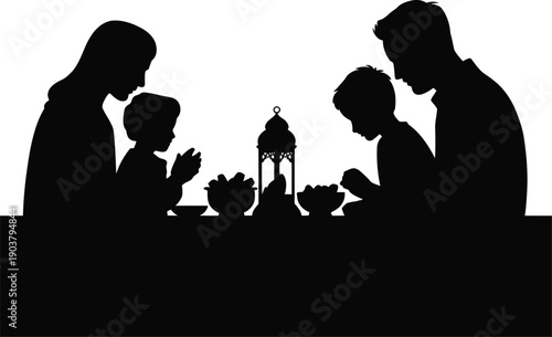 Muslim Family Ramadan Iftar Silhouette