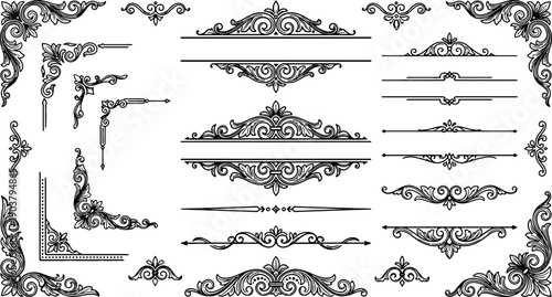 ornate vintage decorative frame and flourish divider collection with classic engraved line art borders separators and elegant ornamental elements for luxury design use