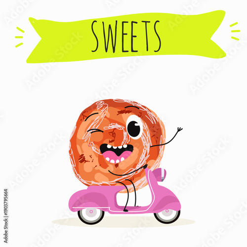 Funny Characters cezerye, carrot dessert, Turkish traditional food. Hand drawn vector illustration.