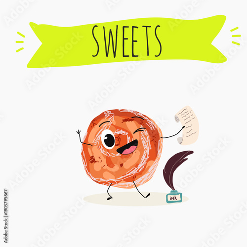 Funny Characters cezerye, carrot dessert, Turkish traditional food. Hand drawn vector illustration.