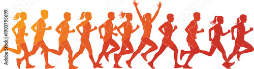 Colorful Silhouettes of Happy People Jumping and Celebrating Together, Vibrant Group Success, Joyful Achievement, Energetic Youth Teamwork, Freedom and Victory Concept