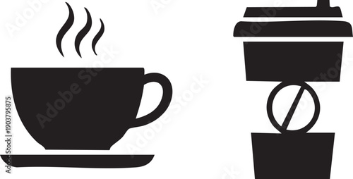 Silhouette of coffee cup and coffee maker