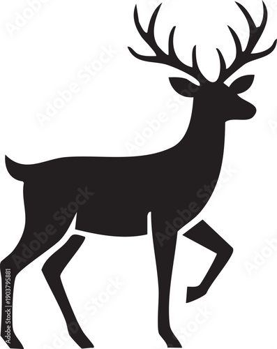 Deer silhouette with antlers on white background