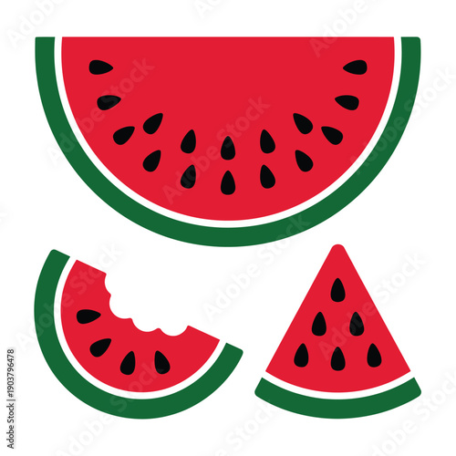 A vibrant illustration of watermelon slices including one with a bite