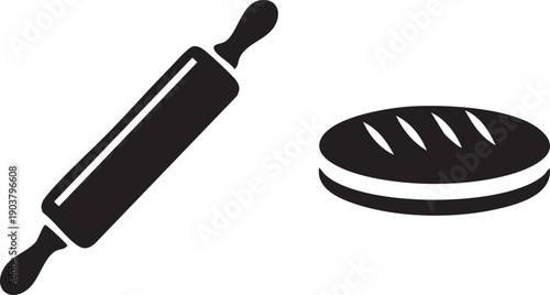 Silhouette of a rolling pin and grill pan