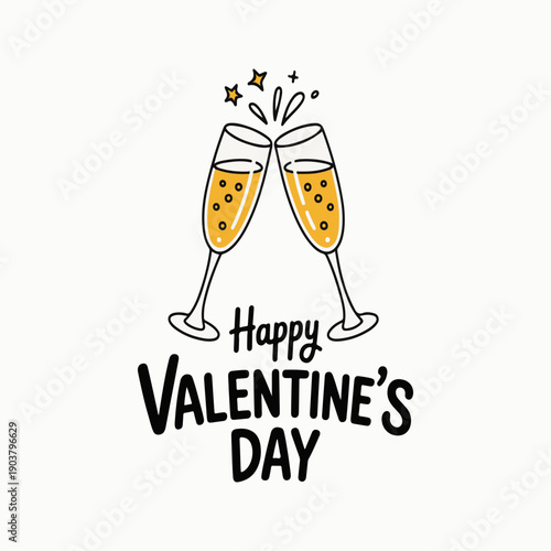 Happy Valentines Day Champagne Glasses Illustration