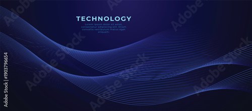 Minimal blue abstract background with flowing geometric lines. Futuristic technology concept.