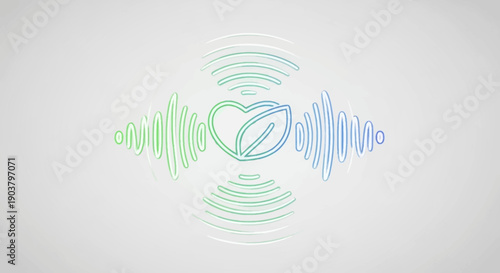 Abstract illustration of a heart and leaf intertwined with organic sound waves symbolizing