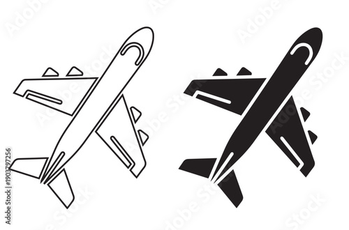 Top View Airplane Silhouette Icons
