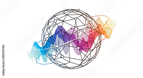 Abstract global data network with colorful sound waves representing modern communication