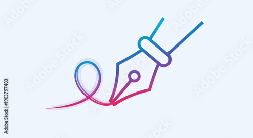 Dynamic gradient fountain pen icon illustrating a fluid writing motion and creative expression