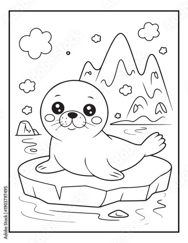 Cute cartoon polar bear taking bubble bath with lightning vector illustration coloring page