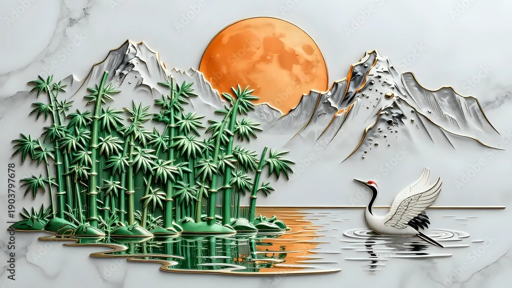 Naklejka premium Heron on a lake 