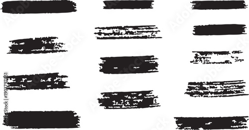 Brush strokes, black ink lines, vector abstract set with paint brush grunge texture on white background. Paintbrush strokes and ink smear stains