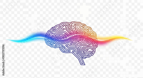 Advanced AI Brain Circuitry with Dynamic Data Flow and Cognitive Processing Visual