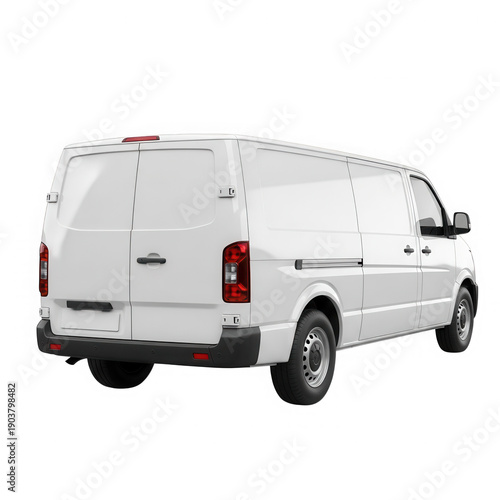 White cargo van parked against a plain background for delivery purposes isolated on transparent background