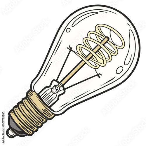 Vintage Light Bulb with Filament Vector Illustration on Transparent Background