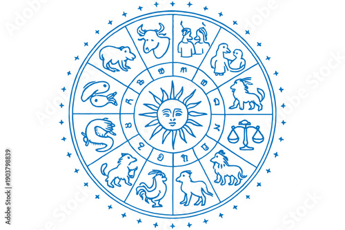Zodiac Signs Circle, Astrology Horoscope Background Vector