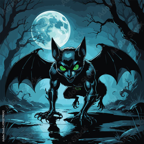 bat ghost vector illustration at night