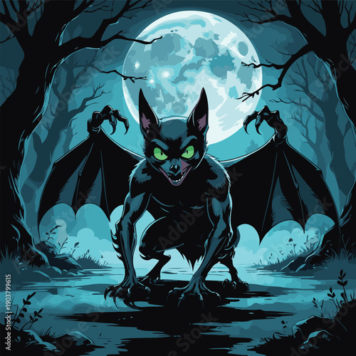 bat ghost vector illustration at night