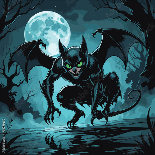 bat ghost vector illustration at night