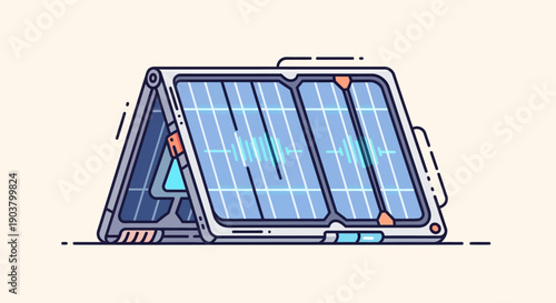 Futuristic Foldable Solar Panel Device Generating Clean Energy and Displaying Data