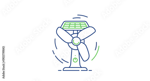 Modern solar powered desk fan illustration promoting sustainable cooling technology for home or