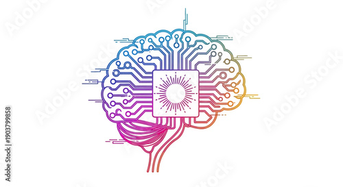 Abstract depiction of artificial intelligence and human mind synergy colorful digital brain
