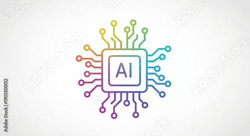 Colorful artificial intelligence chip icon representing modern computing technology and innovation