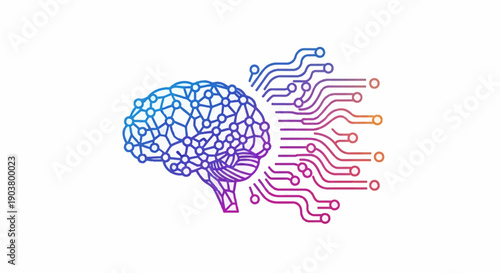 Vibrant illustration depicting artificial intelligence connecting human brain with digital circuits