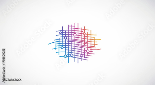 Dynamic colorful abstract network grid map illustration representing connectivity and data flow