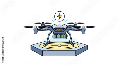 Delivery drone landing on wireless charging station pad logistics vector